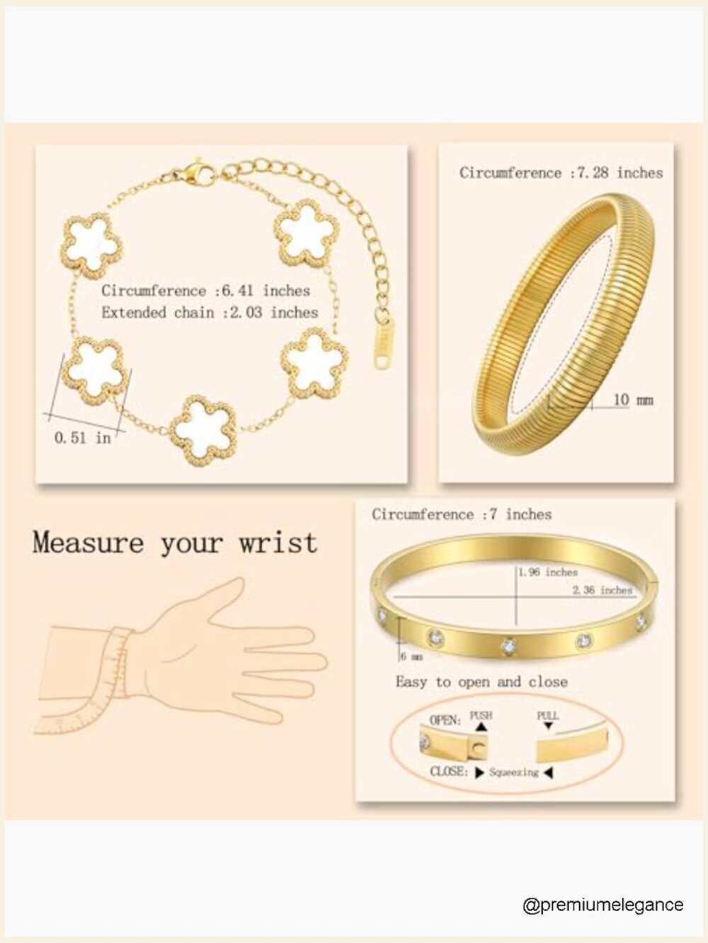 18k Gold Plated Stackable Bangle Bracelets Set, 3 Pcs Chunky Jewelry View 4